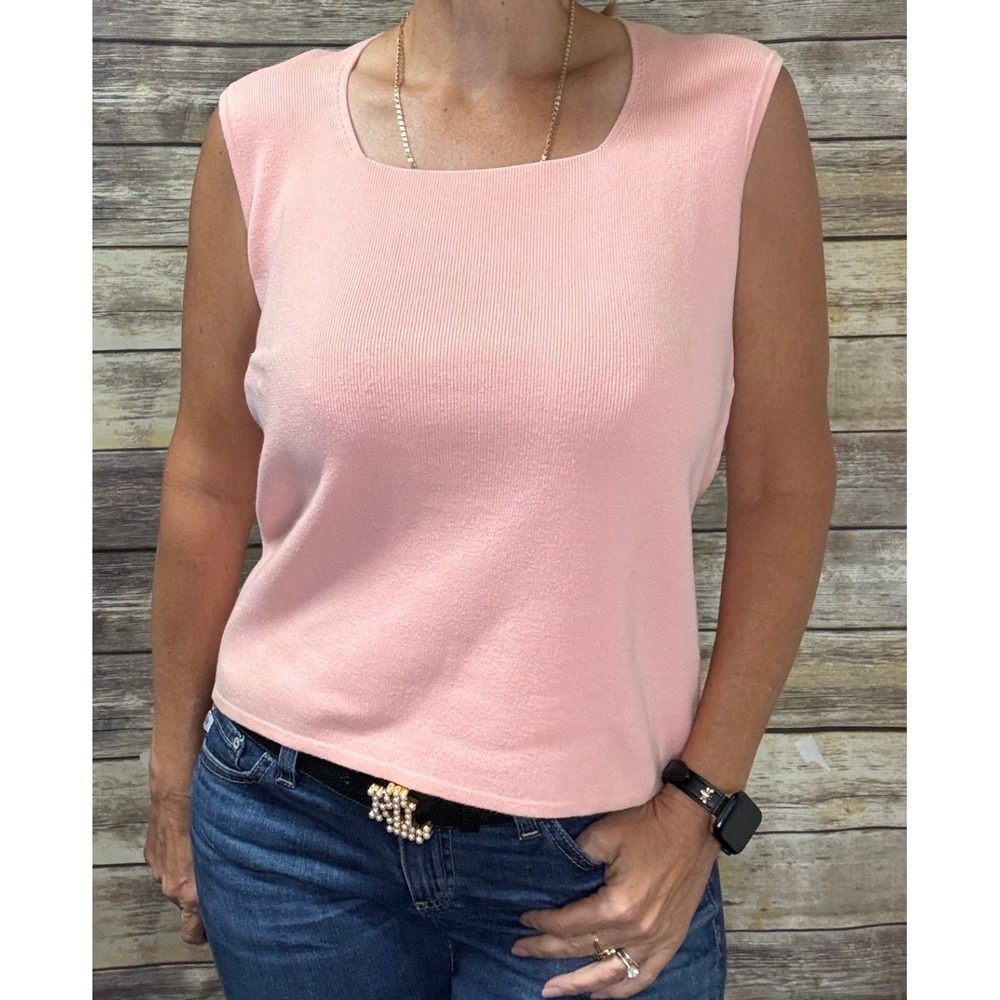 Goodclothes Knit Tank Top Pink 100% Cotton Square Neck Ribbed Sleeveless M